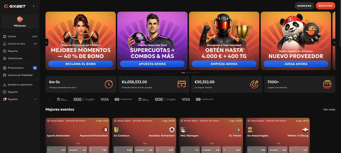 Captura de Gxbet: bono de bienvenida y catálogo de tragaperras