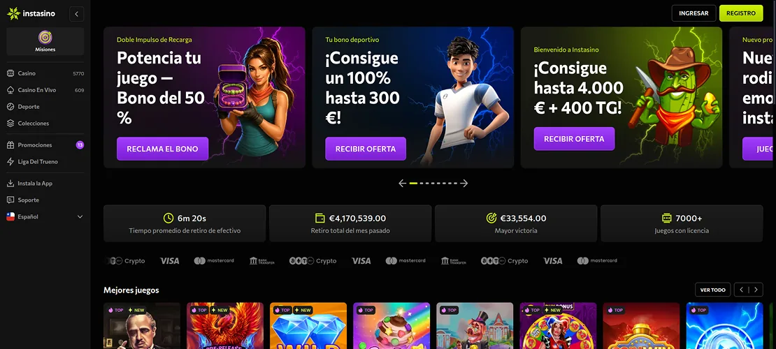 Captura de Instasino: apuestas deportivas y casino en vivo