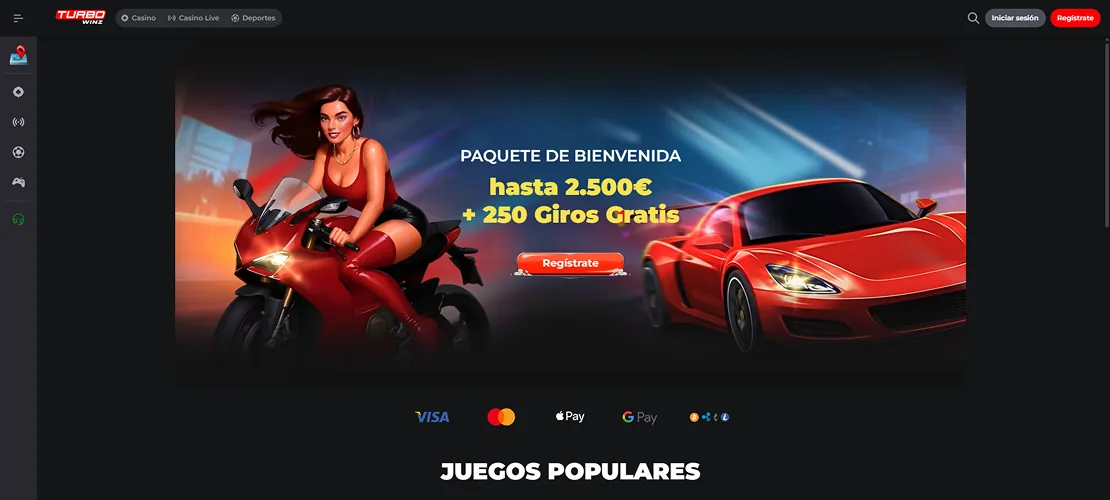 Captura de Turbowinz: bono de registro y retiradas rápidas