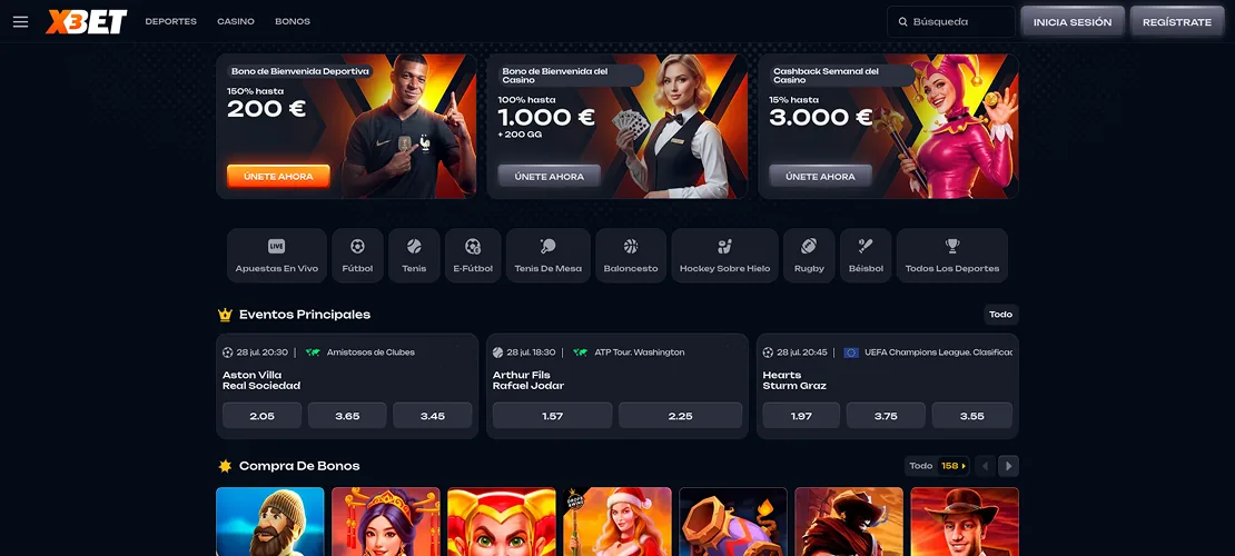 Captura de X3bet: depósito mínimo accesible y tragaperras